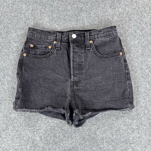 Levi's Ribcage Shorts Sz. 27 Black Denim Button Fly High Rise Cutoff Jean Big E